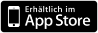 Schwarze Plakette mit einem Telefonsymbol und dem Text Erhältlich im App Store, der die Verfügbarkeit der App anzeigt.
