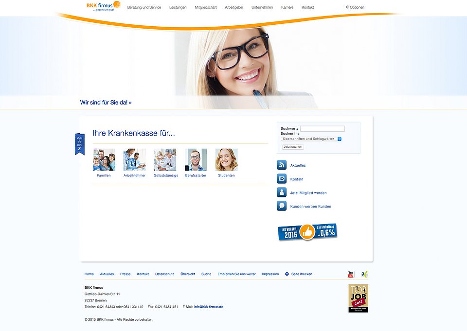 Neue Startseite der BKK firmus Neue Startseite der BKK firmus