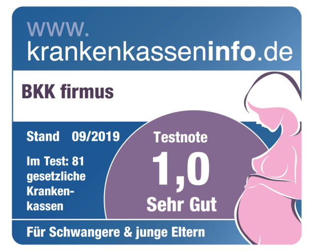 Note 1,1 im großen Krankenkassen-Test für Schwangere und junge Familien im September 2019