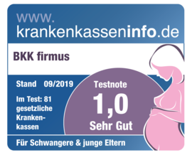 Note 1,1 im großen Krankenkassen-Test für Schwangere und junge Familien im September 2019