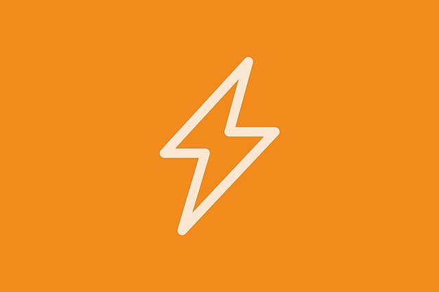 Ein schlichtes orangefarbenes Blitzsymbol auf hellbeigem Hintergrund.