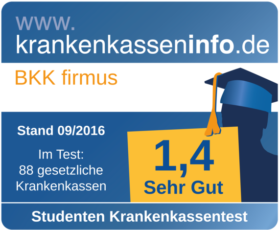 Siegel Studenten Krankenkassentest 2016 - Note Sehr Gut