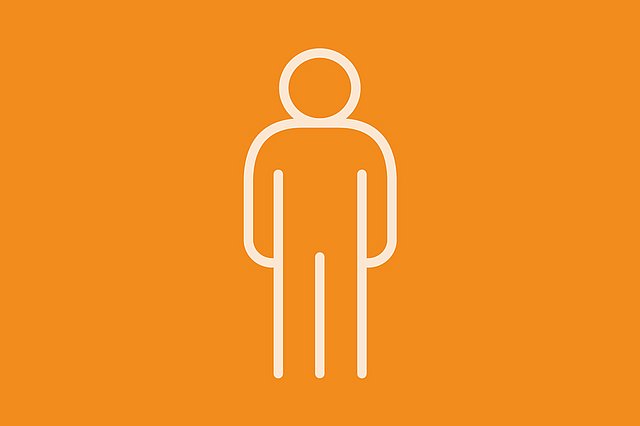 Einfache orangefarbene Strichfigur einer Person auf hellbeigem Hintergrund.