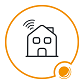 Symbol eines Hauses mit einem Wi-Fi-Signal innerhalb eines orangefarbenen, kreisförmigen Umrisses.