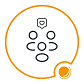 Einfaches Symbol von vier Personen innerhalb eines orangefarbenen Kreises, mit einem Herzsymbol über der obersten Person.