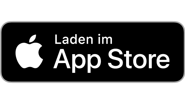 Black Laden im App Store Button mit weißem Apple Logo und Text, der zum Download aus dem App Store einlädt.