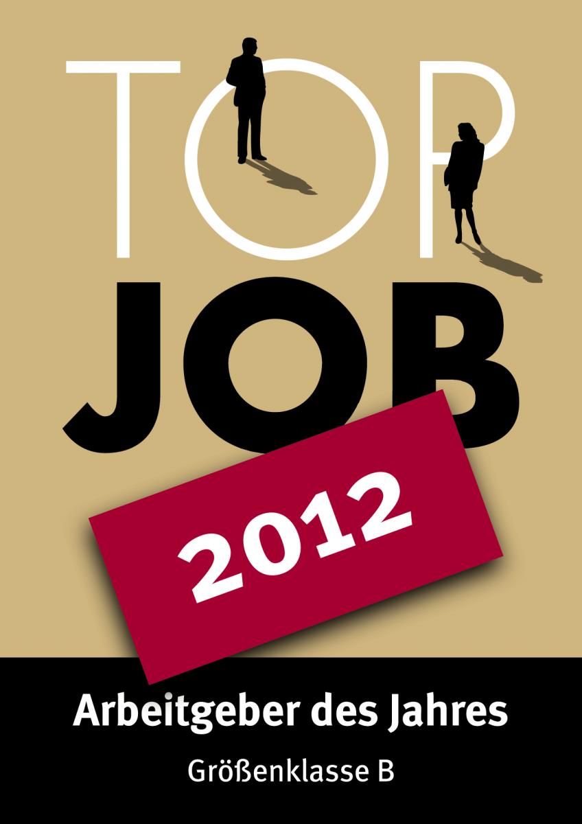 Logo Top-Job 2012 Plakat mit Silhouetten, großem Text TOP JOB, 2012, und darunter Arbeitgeber des Jahres, Größenklasse B.