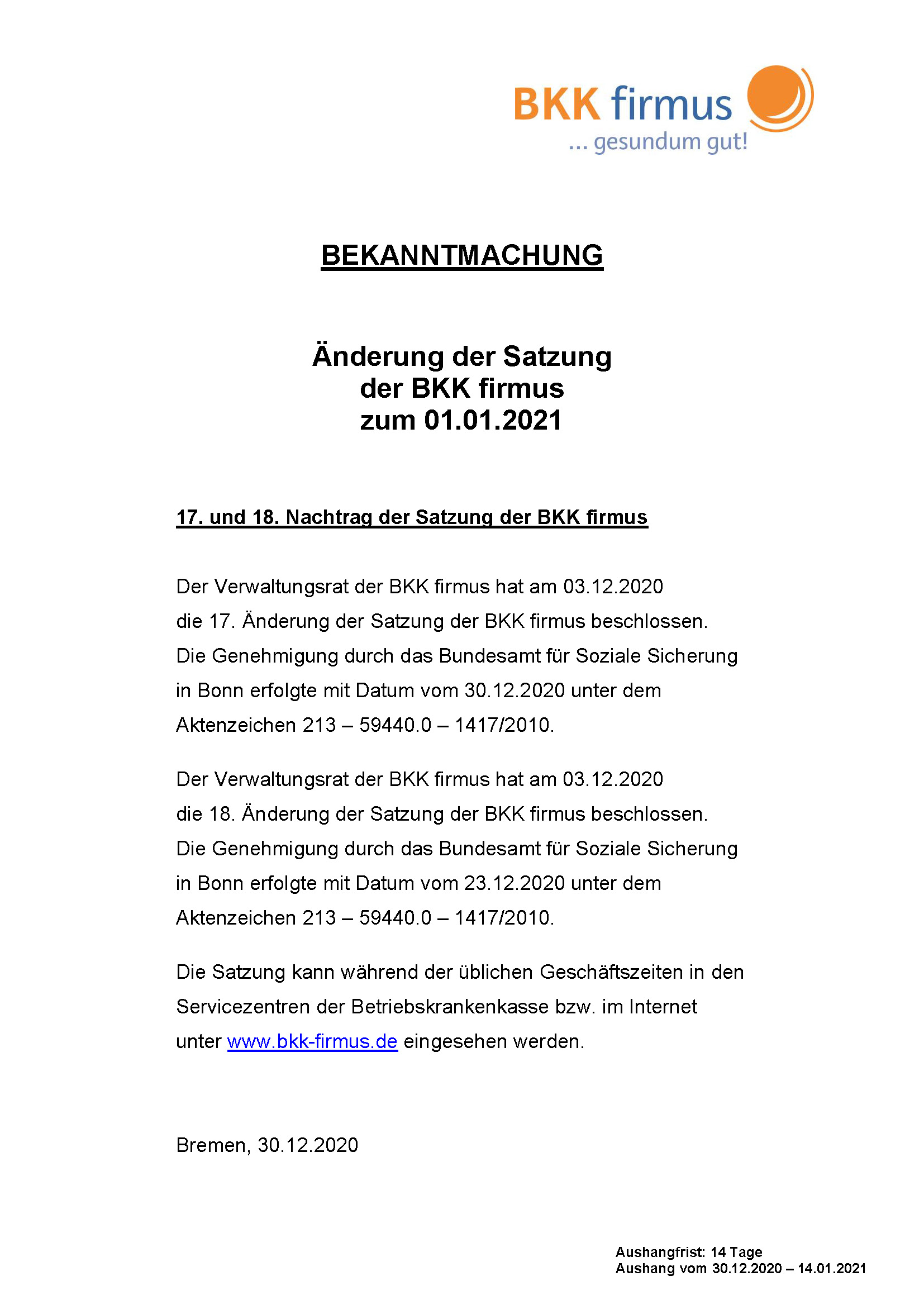 Aktuelles BKK firmus Aktuelles BKK firmus