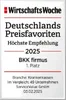 Auszeichnung 1. Platz für BKK firmus im Service Atlas 2025, Kundenurteil: sehr gut, Preis-Leistungs-Verhältnis im Vergleich von 42 Krankenkassen