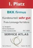 Auszeichnung Deutschlands Preisfavoriten Höchste Empfehlung 2025 für BKK firmus, 1. Platz in der Branche Krankenkassen laut Wirtschaftswoche