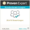 Auszeichnung für Proven Expert im Kundenbewertungs-Ranking 2025, Kundebewertung: sehr gut, Anzahl Bewertungen: 20.419 im Vergleich zahlreicher Plattformen
